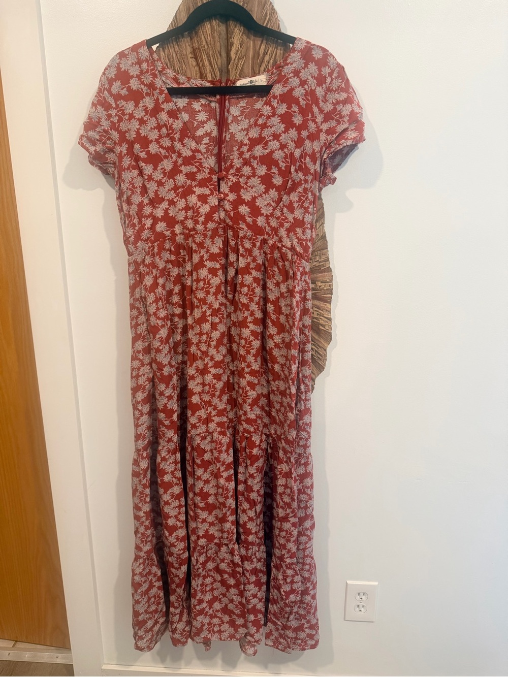 NATURAL LIFE Rust Red Floral Short-Sleeve Maxi Dress with White Print